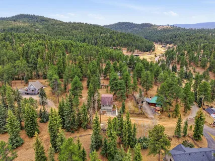 a view of a town with trees in the background