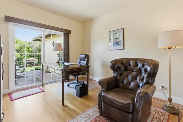 a bedroom with furniture and a bed