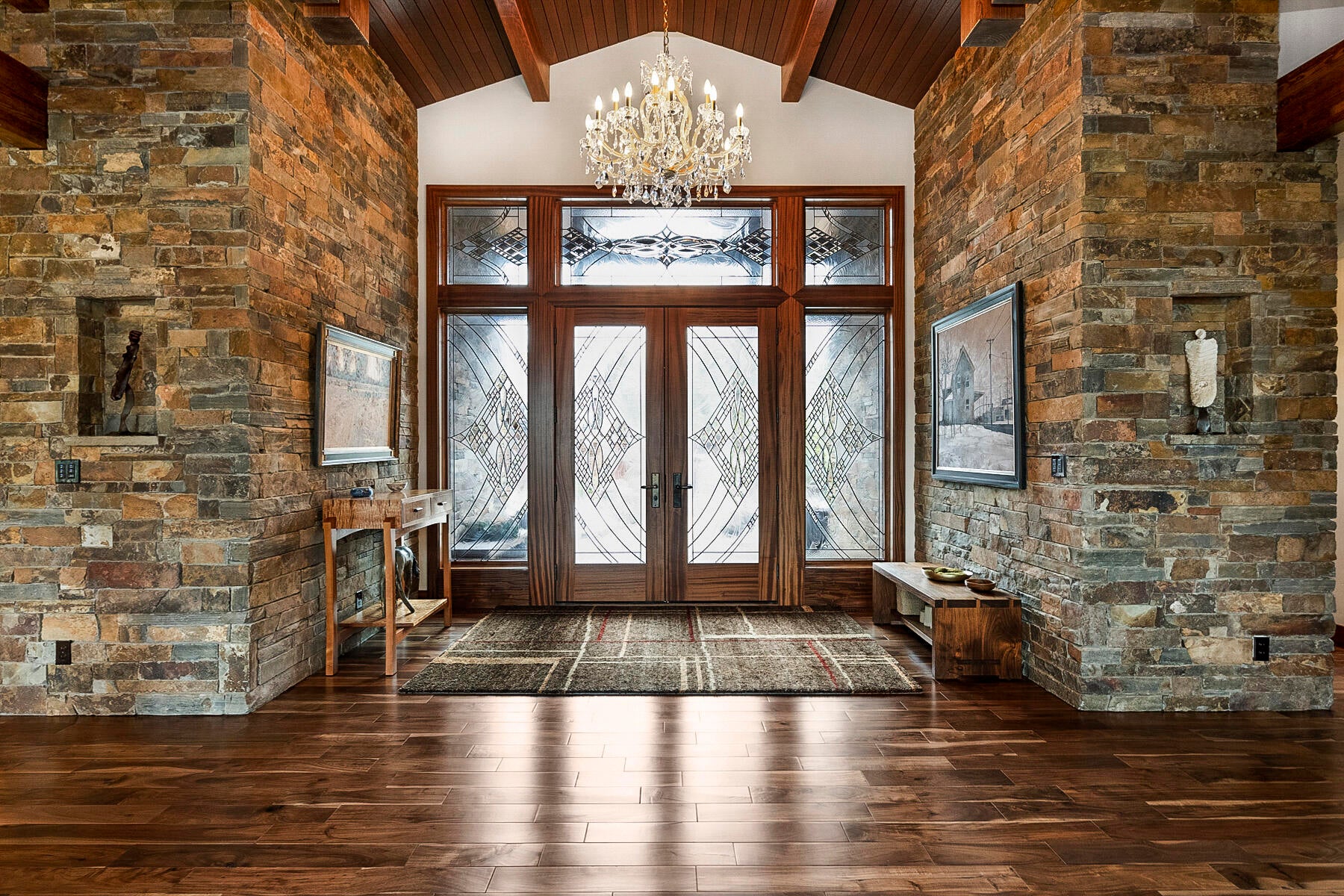 19442 Green Lakes Loop Bend, OR 97702 - Photo 7 of 50 Leaded glass doors with sidelights and beautiful stone accents throughout