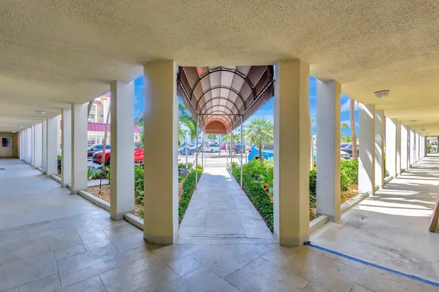 a view of a building from a balcony
