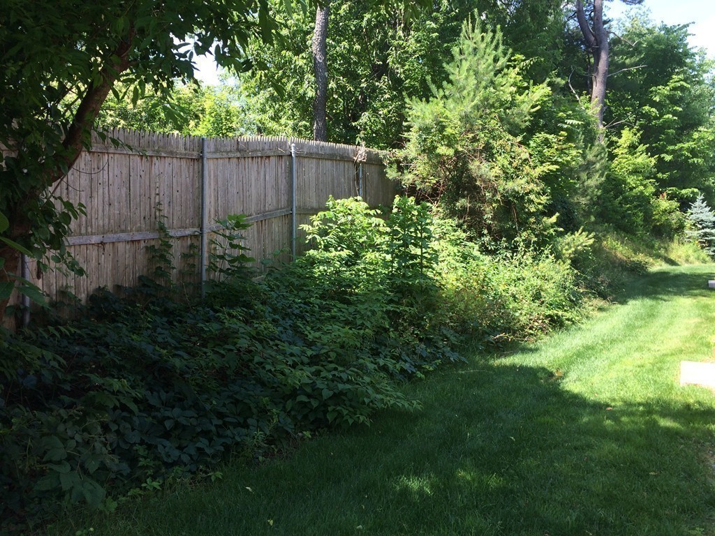 22 Whispering Pine Circle, Unit 29 Worcester, MA 01606 - Photo 28 of 30 a view of a backyard with plants and wooden fence