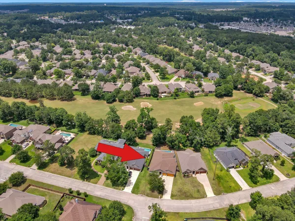 an aerial view of residential houses with outdoor space