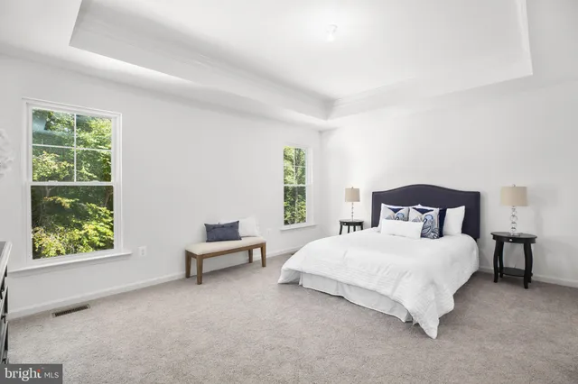 a bedroom with a bed and a couch