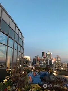 a city view with tall buildings