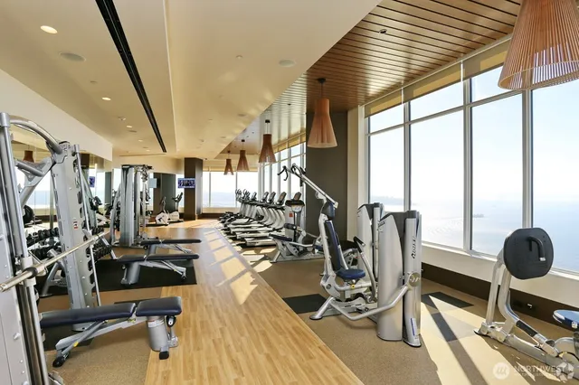 a view of a room with gym equipment