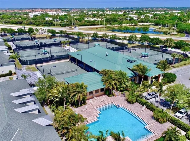 a view of a lake with a patio