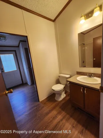 a bathroom with a sink a toilet and mirror