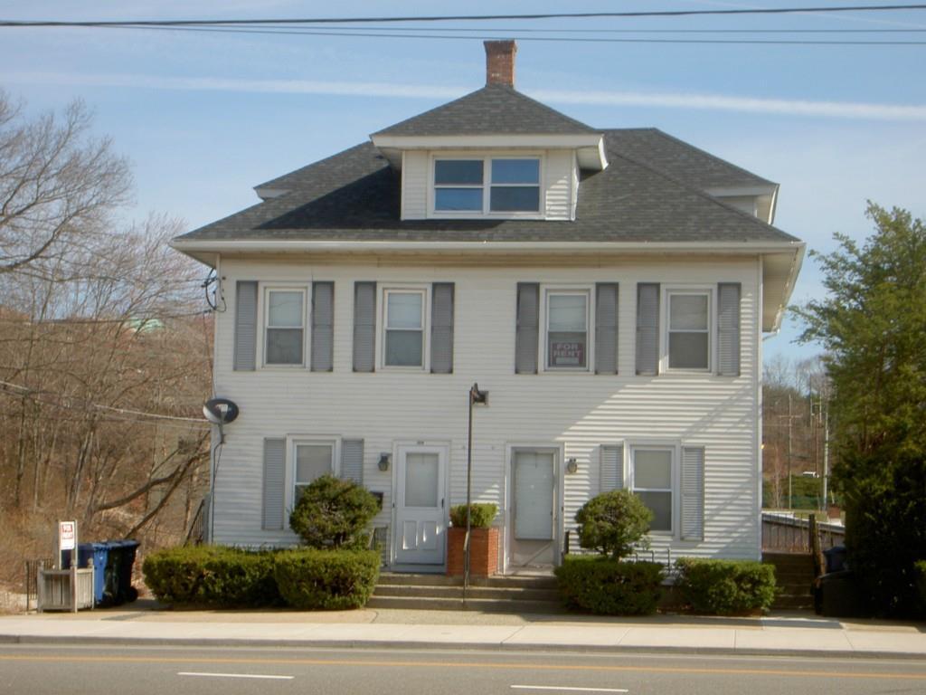 a front view of a house with plants