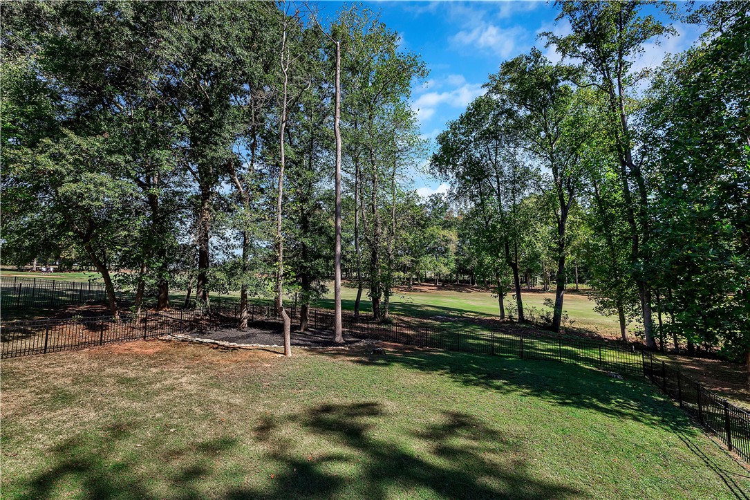 3004 Cobbs Way Anderson, SC 29621 - Photo 30 of 46 Mature trees frame a peaceful grassy yard enclosed by metal fencing.