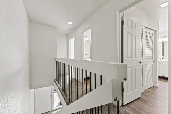 a view of a room that has a window in it