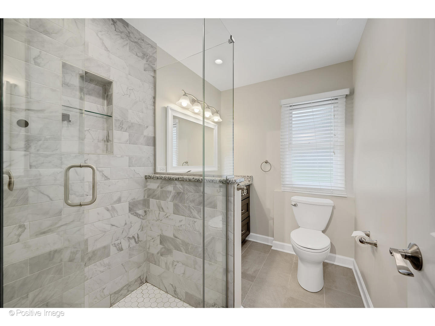 1120 Grant Street Wheaton, IL 60189 - Photo 10 of 17 a bathroom with a granite countertop sink a toilet and a shower