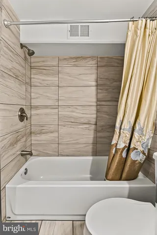 a bathroom with a toilet and a bathtub