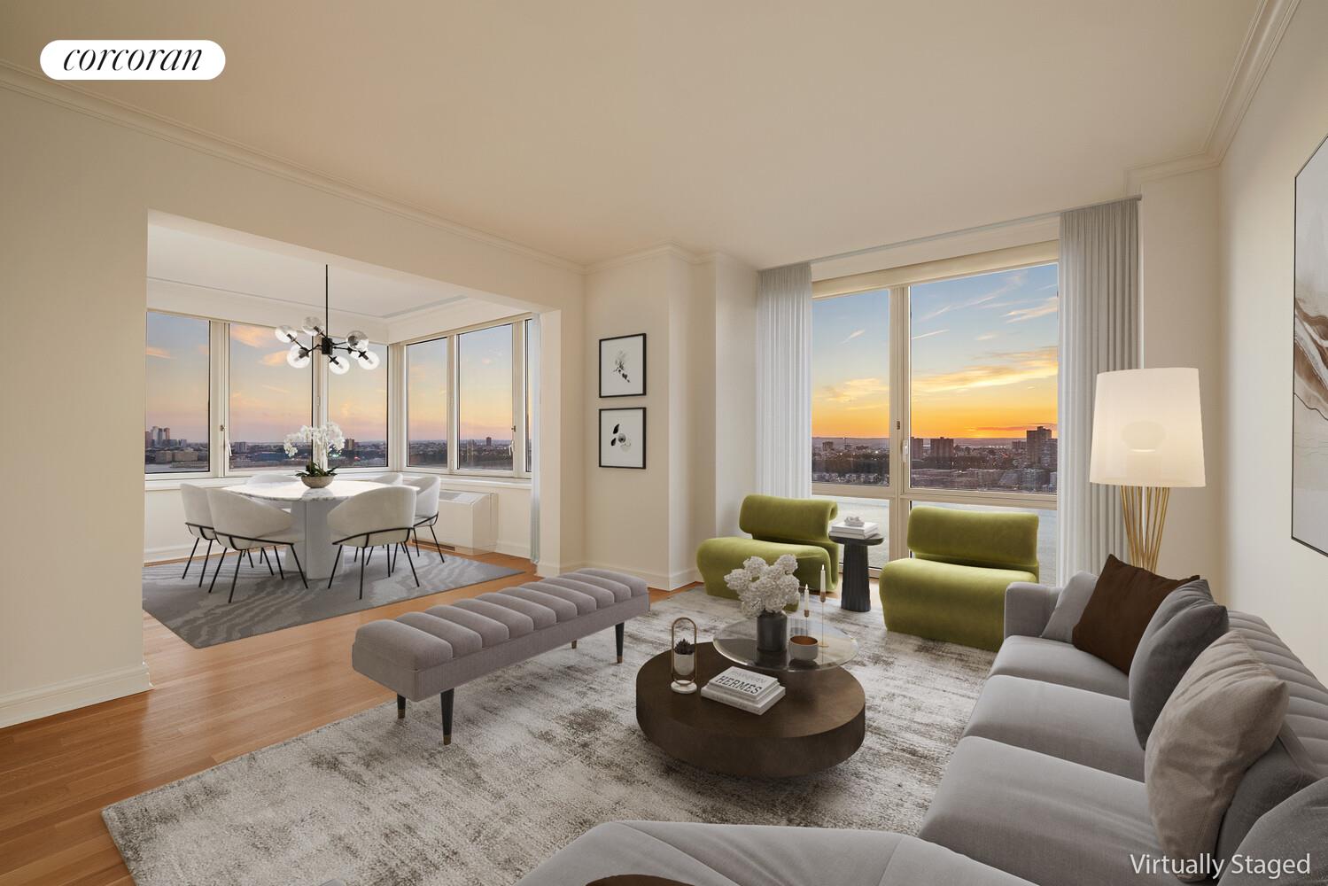 80 Riverside Boulevard, Unit 36B Manhattan, NY 10069 - Photo 3 of 25 a living room with furniture and a large window