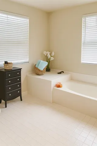 a bedroom with a bed and a table