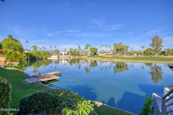 a view of a lake with houses