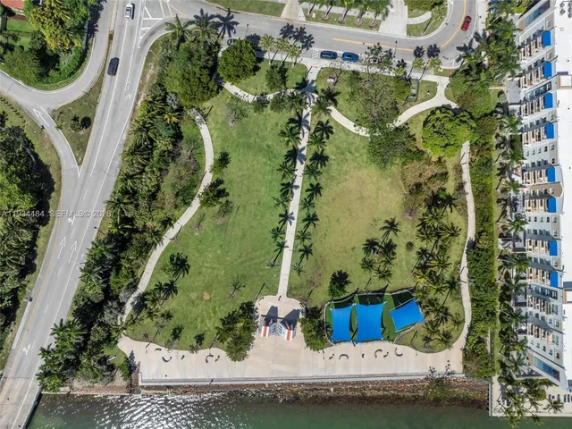 a view of a park and palm trees