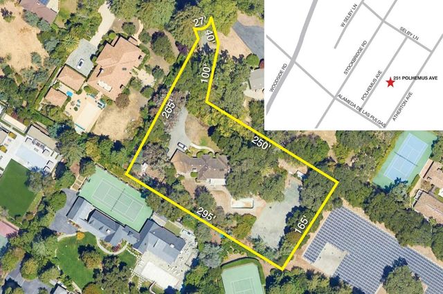 an aerial view of a house with a yard and potted plants