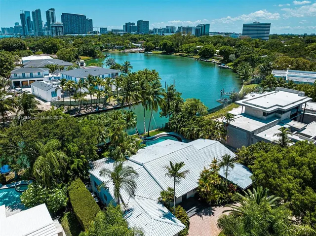 a view of a lake with a city