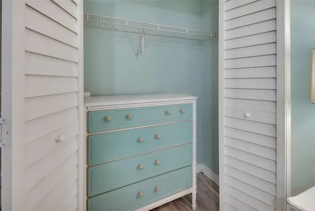 a close up view of closet