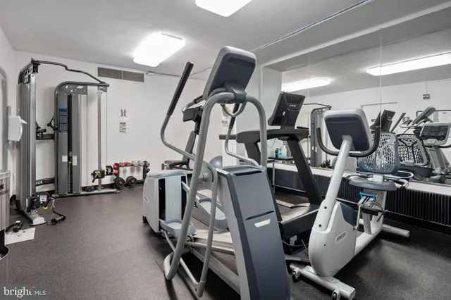 a view of a room with gym equipment