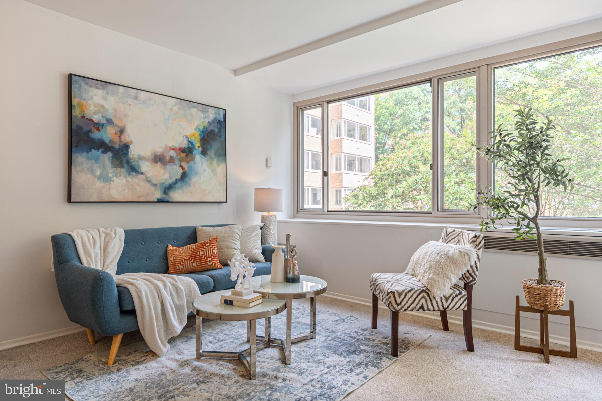 4101 Cathedral Avenue Northwest, Unit 616 Washington, DC 20016 - Photo 3 of 27 a outdoor living room with furniture and a large window