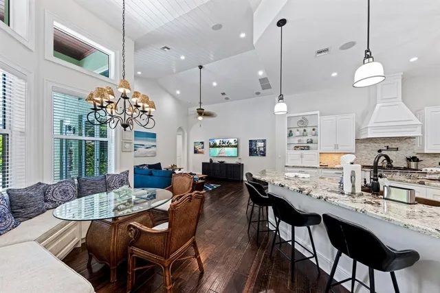 a view of a dining area with furniture