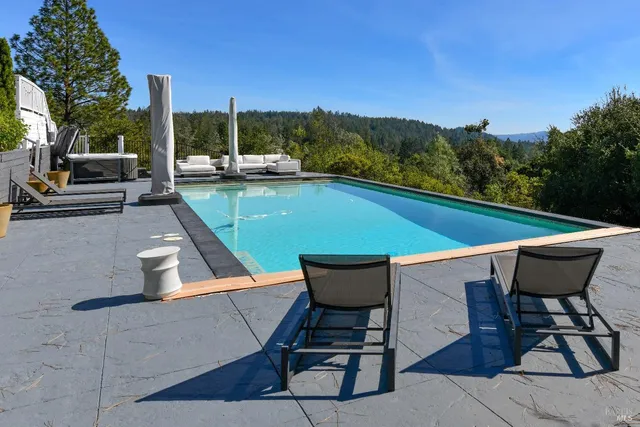 a view of a house with swimming pool and porch