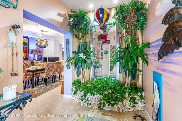 an outdoor space with potted plants