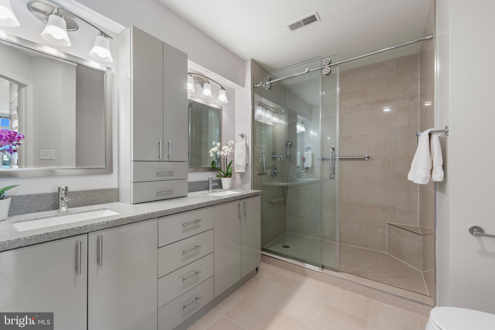 100 Harborview Drive, Unit 1209 Baltimore, MD 21230 - Photo 11 of 43 a bathroom with a shower sink and mirror