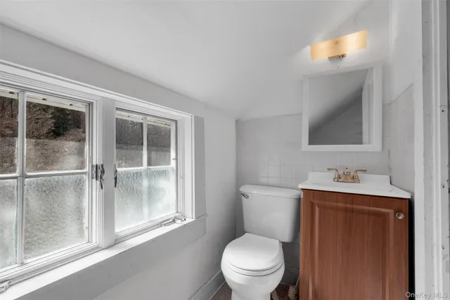 a bathroom with a toilet a sink and mirror