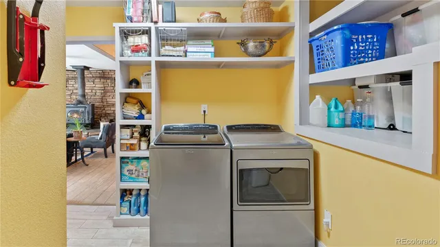 a utility room with dryer and washer