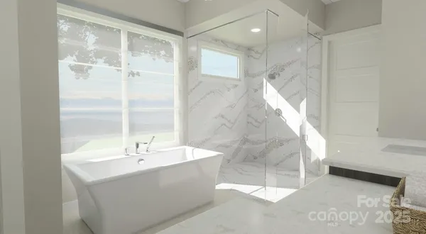 a bathroom with a tub shower and sink