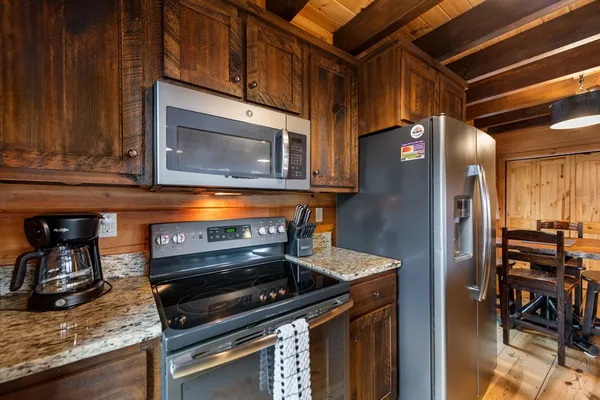 a view of stairs and furniture