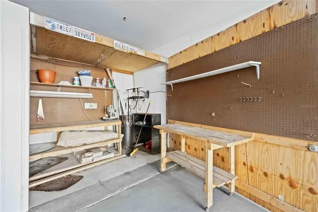 a view of a room with shelves