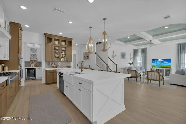 a kitchen with a cabinets and a stove