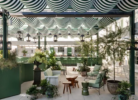 a view of water fountain in front of building