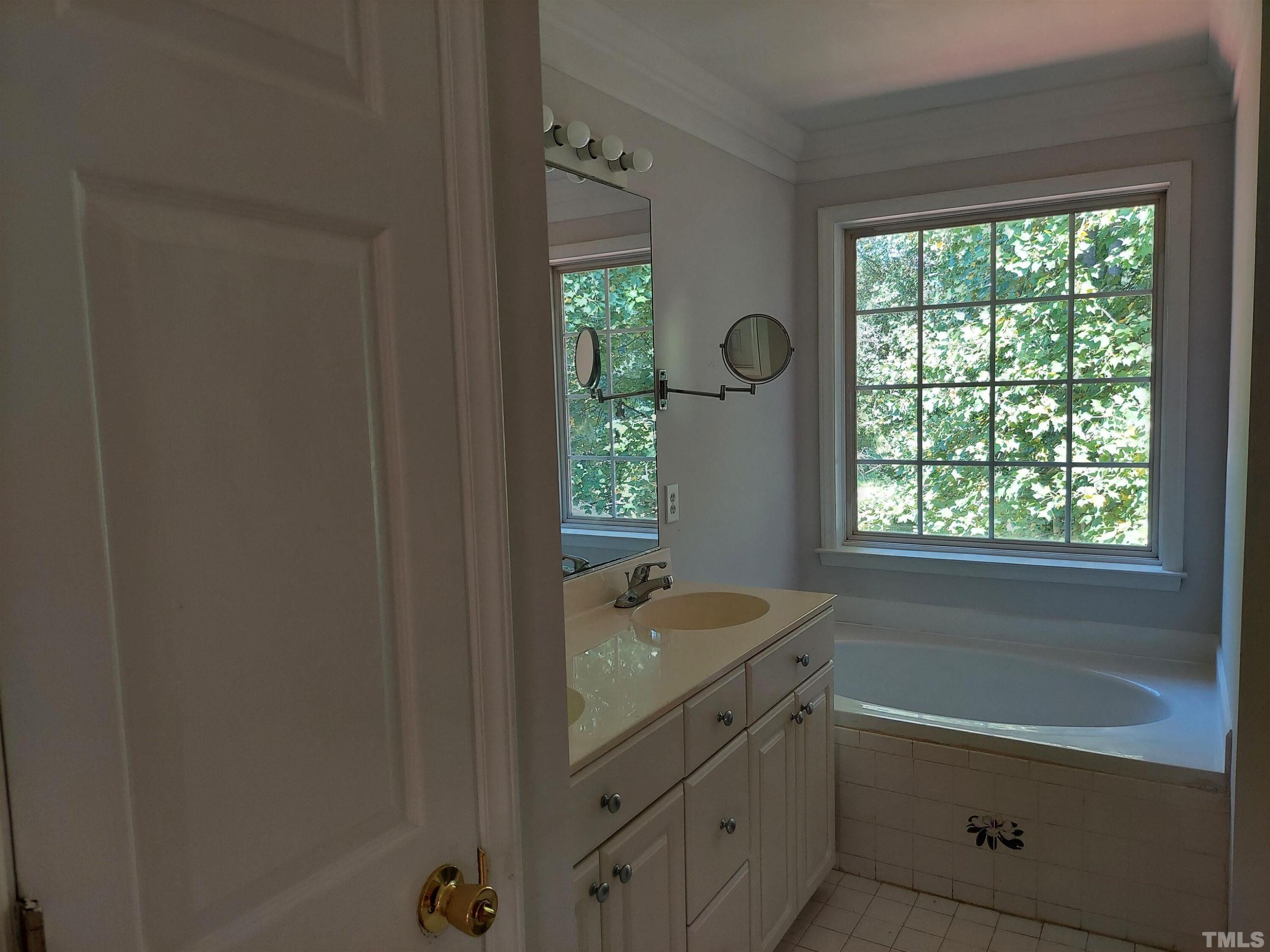 224 Crossfire Road Holly Springs, NC 27540 - Photo 21 of 43 a bathroom with a tub sink and window
