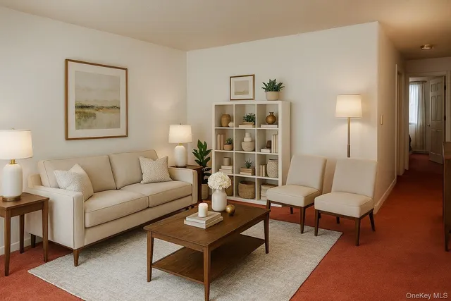 a living room with furniture and a rug