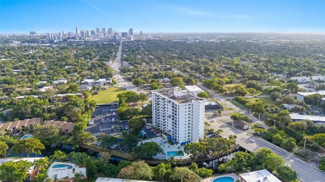 a view of a city with tall buildings