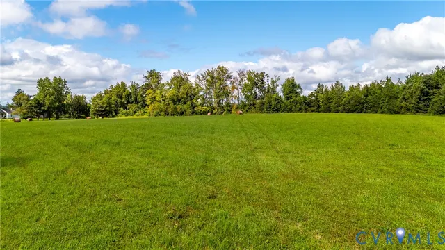 a view of field and trees in the background
