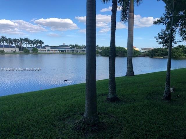 1415 Southwest 113th Avenue, Unit 1415 Pembroke Pines, FL 33025 - Photo 15 of 44 a view of a lake with a big yard and palm trees