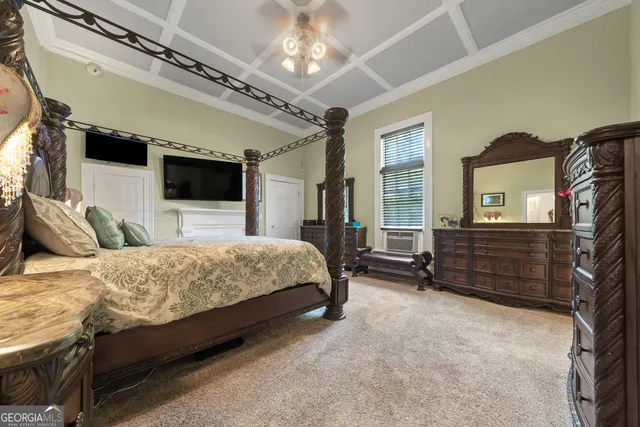 a view of a backyard with large trees