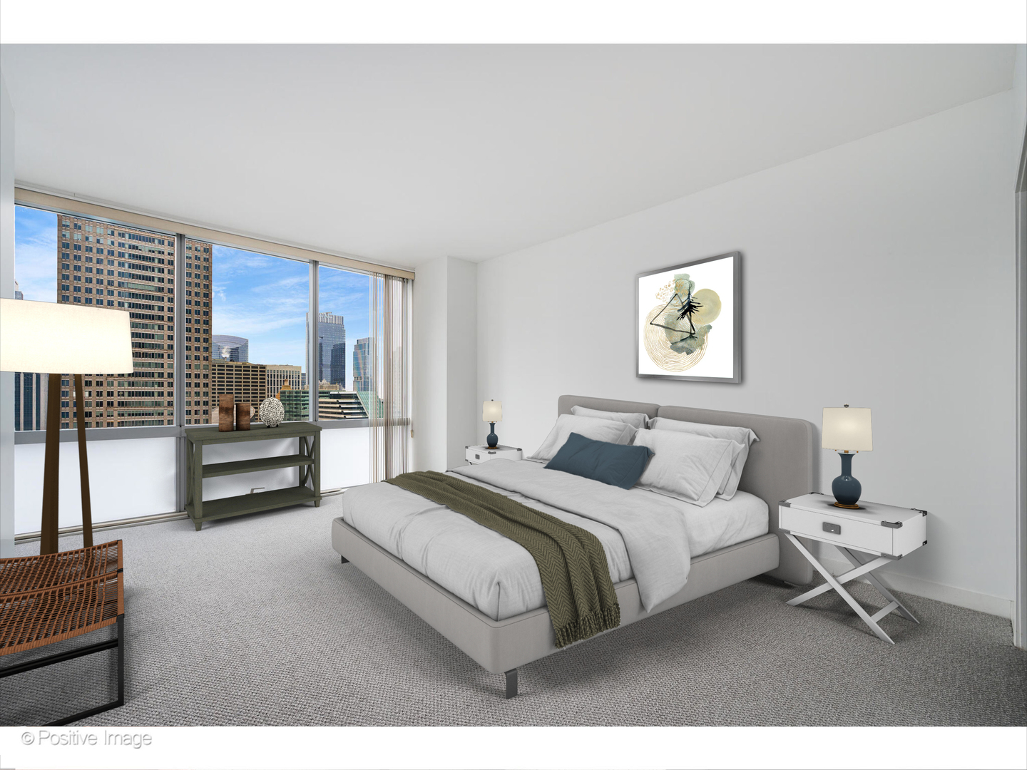 8 East Randolph Street, Unit 2808 Chicago, IL 60601 - Photo 9 of 22 a bedroom with a bed and a couch