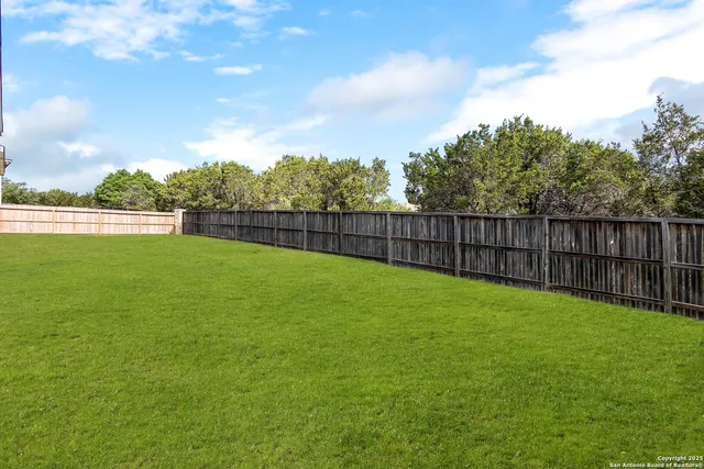a view of a field of grass and trees
