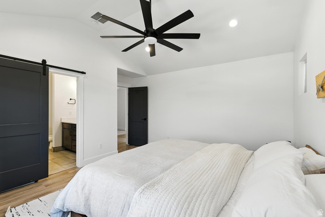6039 North Westridge Road Heber City, UT 84032 - Photo 16 of 22 Vaulted ceiling bedroom featuring a contemporary black ceiling fan with integrated lighting