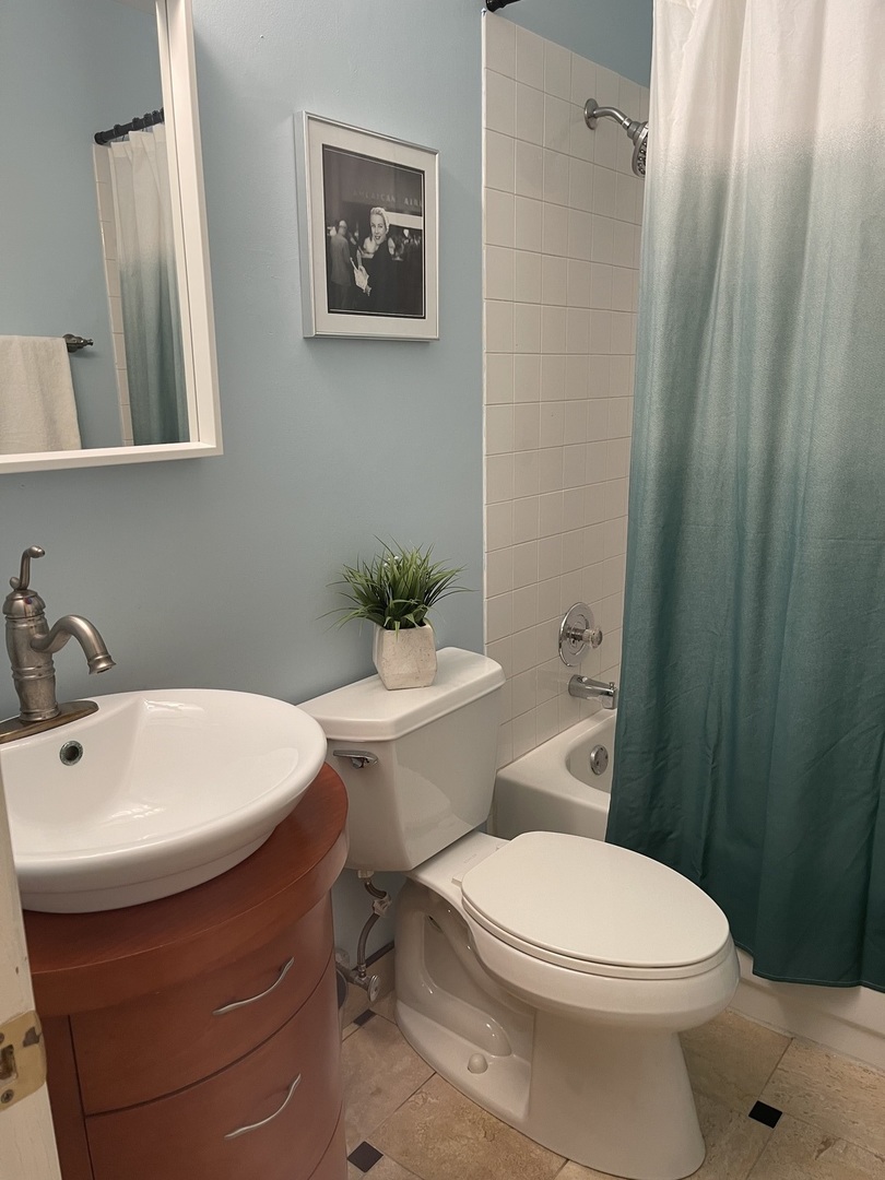 245 Memory Lane, Unit 3 Westmont, IL 60559 - Photo 25 of 28 a bathroom with a sink a toilet and shower curtain