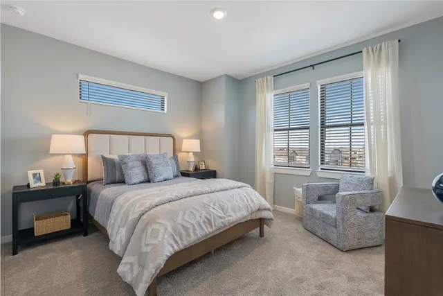 a bedroom with a bed and a couch