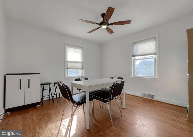 a workspace with wooden floor