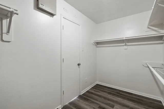 a view of a room with racks on the wall