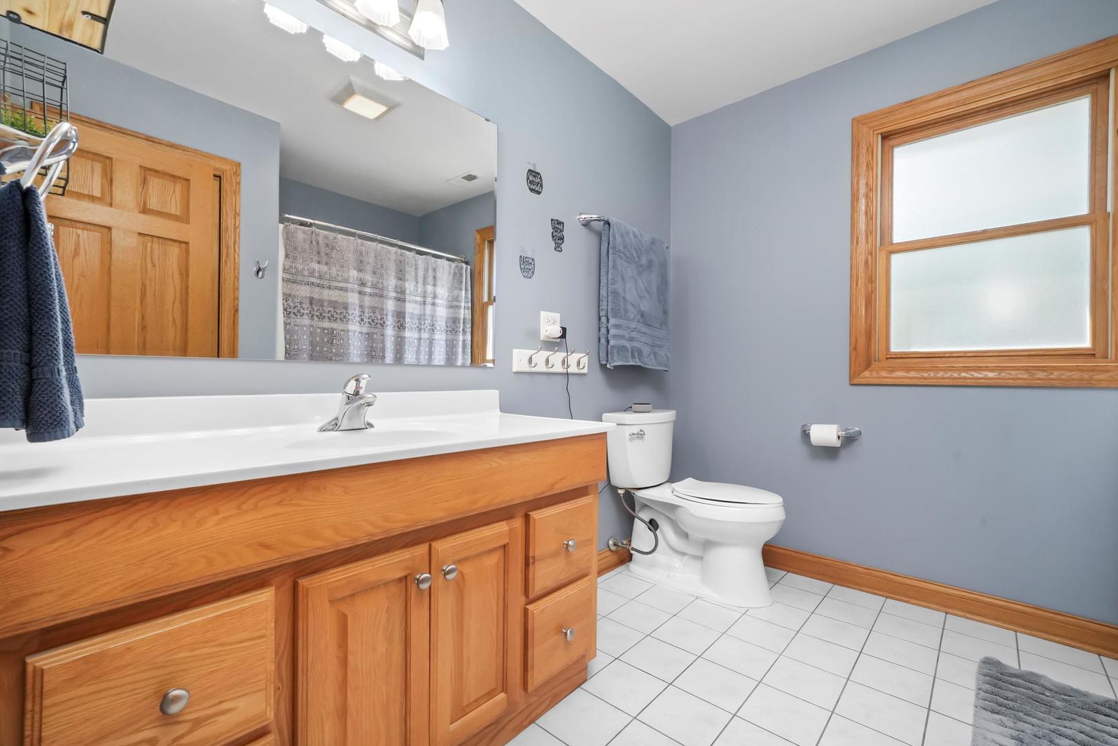 5907 West 109th Street Chicago Ridge, IL 60415 - Photo 31 of 45 a bathroom with a double vanity sink toilet and a mirror